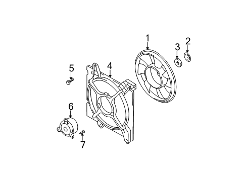 2003 Hyundai Elantra Cooling System, Radiator, Water Pump, Cooling Fan Motor-Radiator Cooling Fan Diagram for 25386-2D500