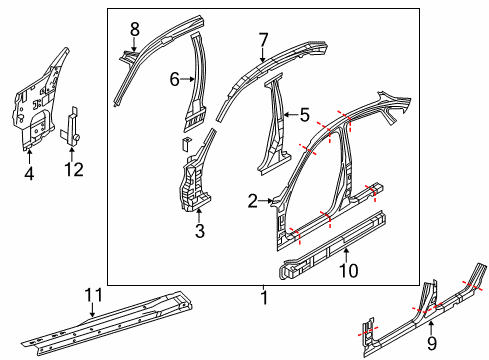 2013 Infiniti M35h Aperture Panel SILL Inner LH Diagram for 76451-1MA0A