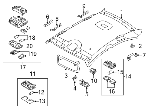 2013 Hyundai Sonata Interior Trim - Roof Overhead Console Lamp Assembly Diagram for 92800-3S002-YDA