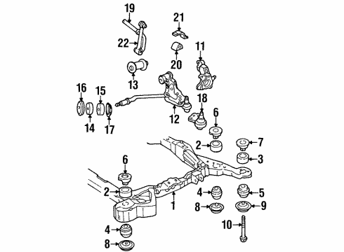 1997 Cadillac Seville Front Suspension Components, Lower Control Arm, Ride Control, Stabilizer Bar Knuckle, Steering Diagram for 18021750