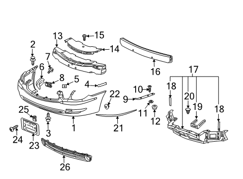 2009 Buick LaCrosse Front Bumper Lamp Bezel Clip Diagram for 11561857