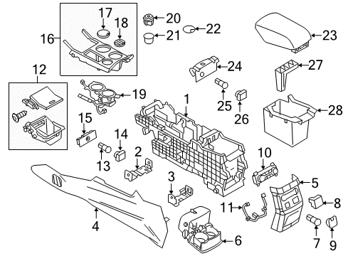 2019 Ford Explorer Auxiliary Heater & A/C Console Base Diagram for FB5Z-78045A36-C