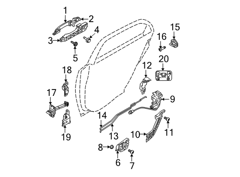 2004 Kia Spectra Rear Door - Lock & Hardware Rear Door Latch & Actuator Assembly, Right Diagram for 814202F000