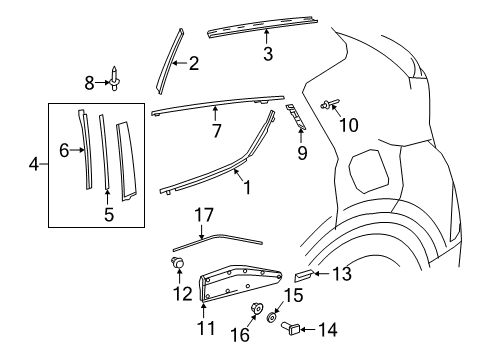 2020 Toyota C-HR Exterior Trim - Rear Door Upper Molding Diagram for 75763-10010