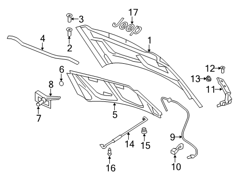 2009 Jeep Compass Hood & Components, Exterior Trim Seal-COWL Screen To Hood Inner P Diagram for 5030129AB
