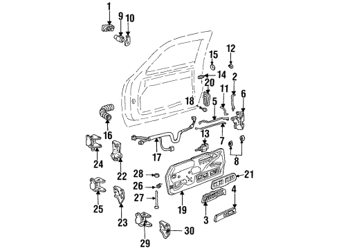 1988 Chevrolet C2500 Front Door Door Lock Latch Assembly Passenger Diagram for 16608234