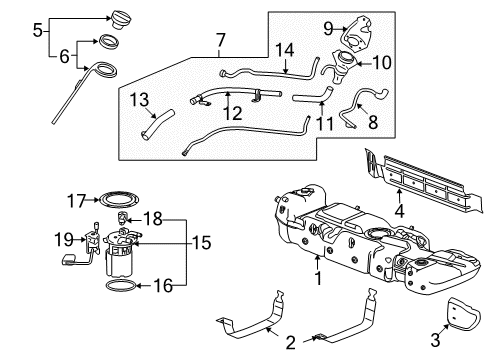 2007 GMC Yukon Fuel System Components Fuel Pump Assembly Diagram for 19168127