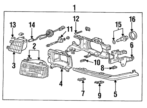 1987 Acura Legend Headlamps Left Headlight Assembly (Fog) Diagram for 33150-SD4-A01