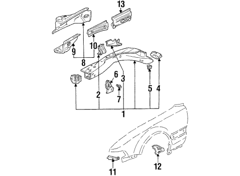 1994 Acura Vigor Structural Components & Rails Hook, Passenger Side Tie Down Diagram for 60831-SL5-A00