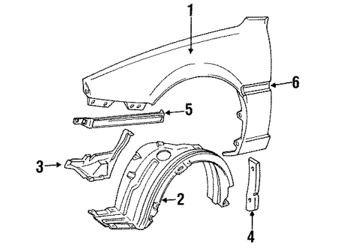 1991 Toyota MR2 Fender & Components, Exterior Trim Liner, Front Fender, LH Diagram for 53876-17030