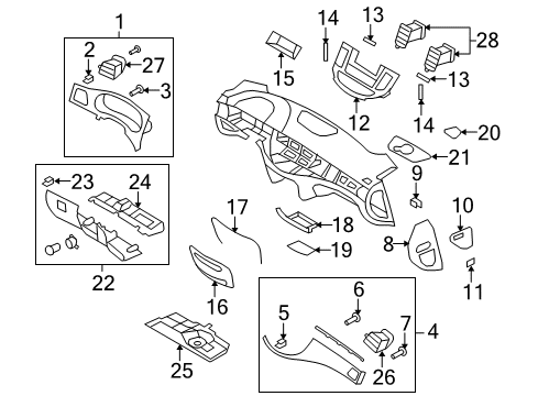 2009 Hyundai Genesis Cluster & Switches, Instrument Panel Mat Diagram for 84748-3M000