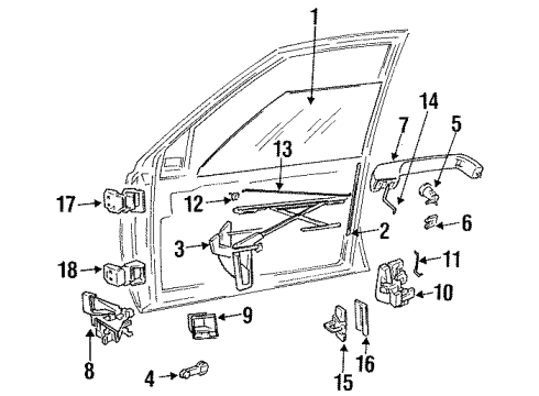 1995 Jeep Grand Cherokee Front Door Glass & Hardware Upper Front Door Door Hinge Diagram for 55076202