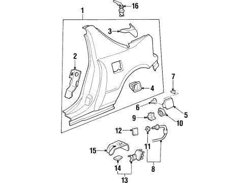 1996 Honda Civic del Sol Trunk Clip, Fuel Lid Opener Cable Diagram for 91547-SR2-000
