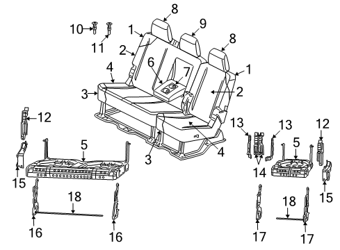 2008 Dodge Ram 3500 Rear Seat Components Nut-HEXAGON Nut-CONED Washer Diagram for 6100055