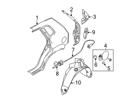 2008 Kia Sportage Quarter Panel & Components Guard Assembly-Rear Wheel Diagram for 868211F000