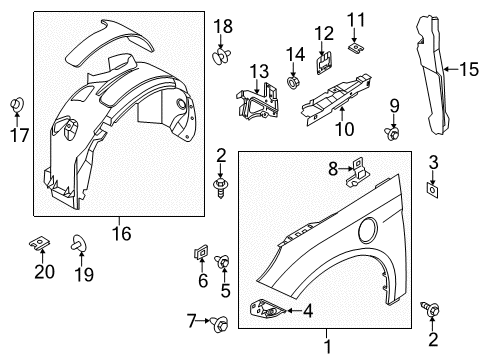2013 Ford Focus Fender & Components Fender Mounting Bracket Diagram for CM5Z-16018-A