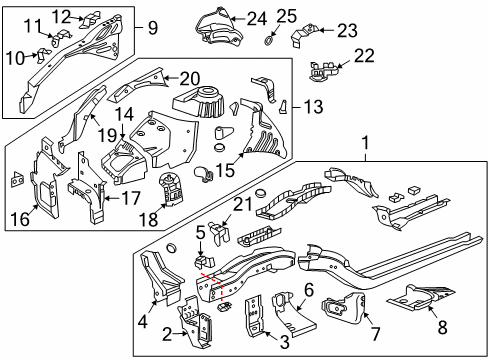 2015 Chevrolet Cruze Structural Components & Rails Outrigger Diagram for 13332052