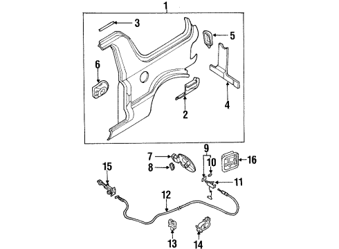 1999 Kia Sportage Fuel Door Side Frame Assembly Out Diagram for 0K08E70030