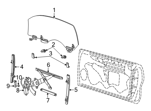 1999 Ford Mustang Door & Components Regulator Diagram for F8ZZ6323200AA