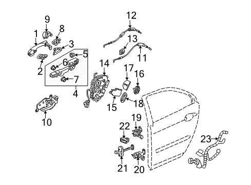 2006 Acura RL Rear Door Handle, Left Rear (Opulent Blue Pearl) Diagram for 72681-SJA-A01ZB