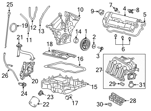 2008 Ford Escape Engine Parts, Mounts, Cylinder Head & Valves, Camshaft & Timing, Oil Pan, Oil Pump, Crankshaft & Bearings, Pistons, Rings & Bearings Manifold Gasket Diagram for 3F1Z-9439-AA