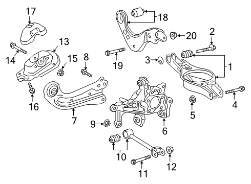 2019 Toyota Avalon Rear Suspension Components, Upper Control Arm, Ride Control, Stabilizer Bar Rear Suspension Control Arm Assembly Diagram for 48730-06120