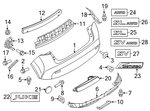2014 Nissan Juke Rear Bumper Reflex Reflector Assembly Diagram for 26565-5C000