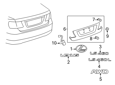 2010 Lexus LS460 Exterior Trim - Trunk Lid Clip, Luggage Trim, Rear Diagram for 64726-30080
