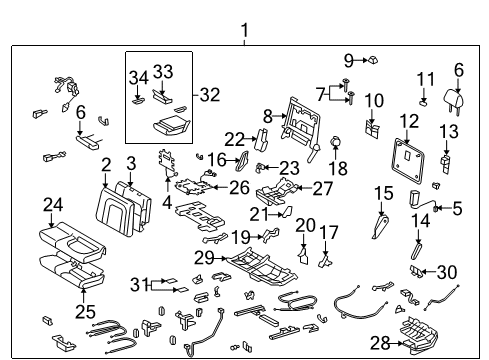 2014 Toyota Land Cruiser Second Row Seats Plate Diagram for 72832-60030-A1