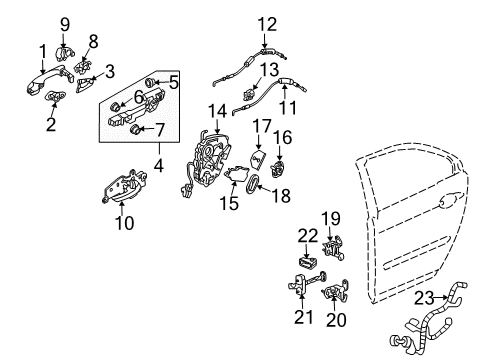 2011 Acura RL Rear Door Protector, Driver Side Door Latch Diagram for 72152-SJK-003