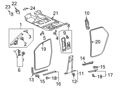 2007 Toyota Highlander Interior Trim - Pillars, Rocker & Floor Kick Panel Trim Diagram for 62102-48040-A0