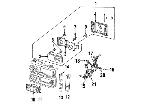 1998 GMC C2500 Suburban Headlamps Socket & Wire Diagram for 12003759