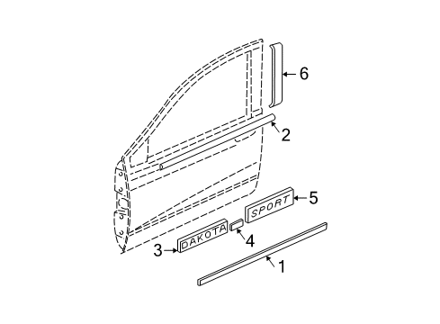 2003 Dodge Dakota Exterior Trim - Front Door Molding-Front Door Diagram for 5FX95DX9AB