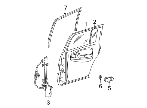 2001 Dodge Dakota Rear Door - Glass & Hardware Channel-Door Glass Diagram for 55256911AC