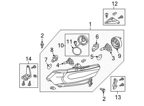 2014 Honda Insight Bulbs Leg Kit B, R. Headlight Mounting Diagram for 06100-TM8-A11