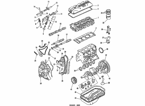 1989 Mitsubishi Mighty Max Engine Parts, Mounts, Cylinder Head & Valves, Camshaft & Timing, Oil Pan, Oil Pump, Balance Shafts, Crankshaft & Bearings, Pistons, Rings & Bearings Assembly Oil Diagram for MD060517