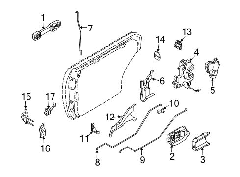 2004 Infiniti M45 Rear Door Handle Assembly-Rear Door Inside, L Diagram for 80671-CR000