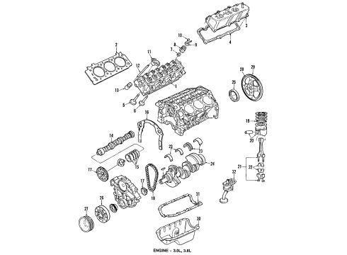 1994 Ford Taurus Engine Parts, Mounts, Cylinder Head & Valves, Camshaft & Timing, Oil Pan, Oil Pump, Crankshaft & Bearings, Pistons, Rings & Bearings Overhaul Gasket Set Diagram for F2DZ6E078A