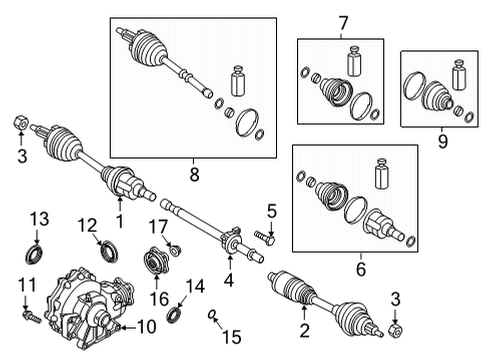 2021 Genesis G90 Carrier & Front Axles Bearing Bracket & Shaft Assembly Diagram for 49560-B1100