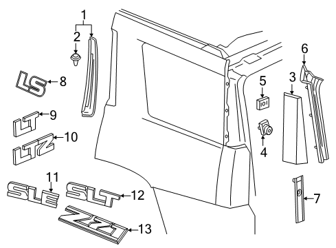 2020 Chevrolet Tahoe Exterior Trim - Quarter Panel Front Molding Diagram for 84160205
