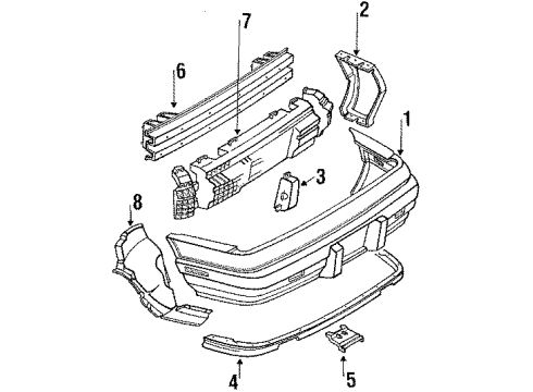 1989 Pontiac Grand Prix Rear Bumper Shield-Rear Bumper Fascia Splash Diagram for 14102960