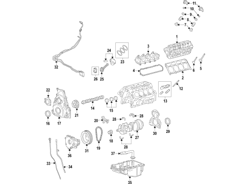 2019 Chevrolet Silverado 1500 Engine Parts, Mounts, Cylinder Head & Valves, Camshaft & Timing, Variable Valve Timing, Filters, Oil Cooler, Oil Pan, Oil Pump, Adapter Housing, Balance Shafts, Crankshaft & Bearings, Pistons, Rings & Bearings Front Mount Diagram for 84497437