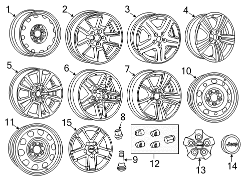 2014 Jeep Compass Wheels, Covers & Trim Wheel Center Cap Diagram for 1LB77DX8AC