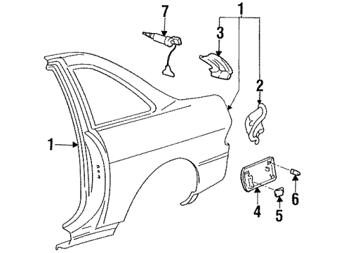 1996 Lexus SC400 Quarter Panel & Components Extension, Quarter Panel, Rear RH Diagram for 61625-24900