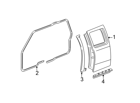 2002 Ford Ranger Rear Door Front Weatherstrip Diagram for F87Z-13253A36-AA