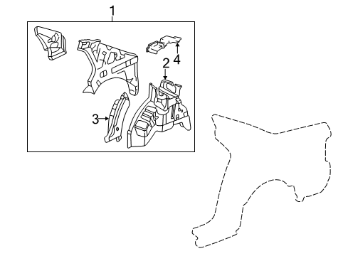 1997 Acura RL Inner Structure - Quarter Panel Wheelhouse, Right Rear Diagram for 64330-SZ3-300ZZ