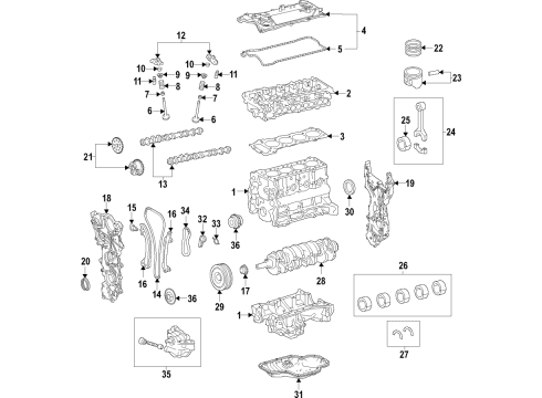 2018 Toyota Camry Engine Parts, Mounts, Cylinder Head & Valves, Camshaft & Timing, Variable Valve Timing, Oil Pan, Oil Pump, Balance Shafts, Crankshaft & Bearings, Pistons, Rings & Bearings Overhaul Gasket Set Diagram for 04111-F0021