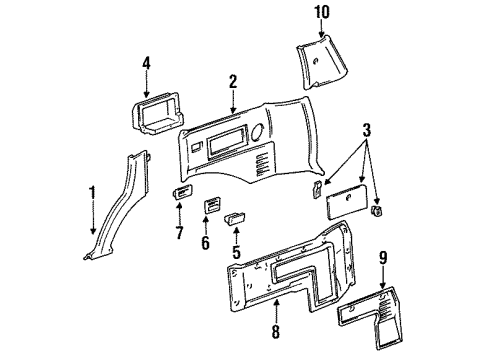 1994 Toyota Land Cruiser Quarter Panel & Components Garnish, Rear Seat Side, RH Diagram for 62551-60020-03