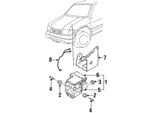 1999 Kia Sportage ABS Components Bracket-EHCU Diagram for 0K08A43311