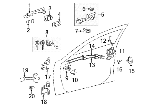 2007 Toyota Camry Front Door - Lock & Hardware Handle, Inside Diagram for 69206-33100-C0